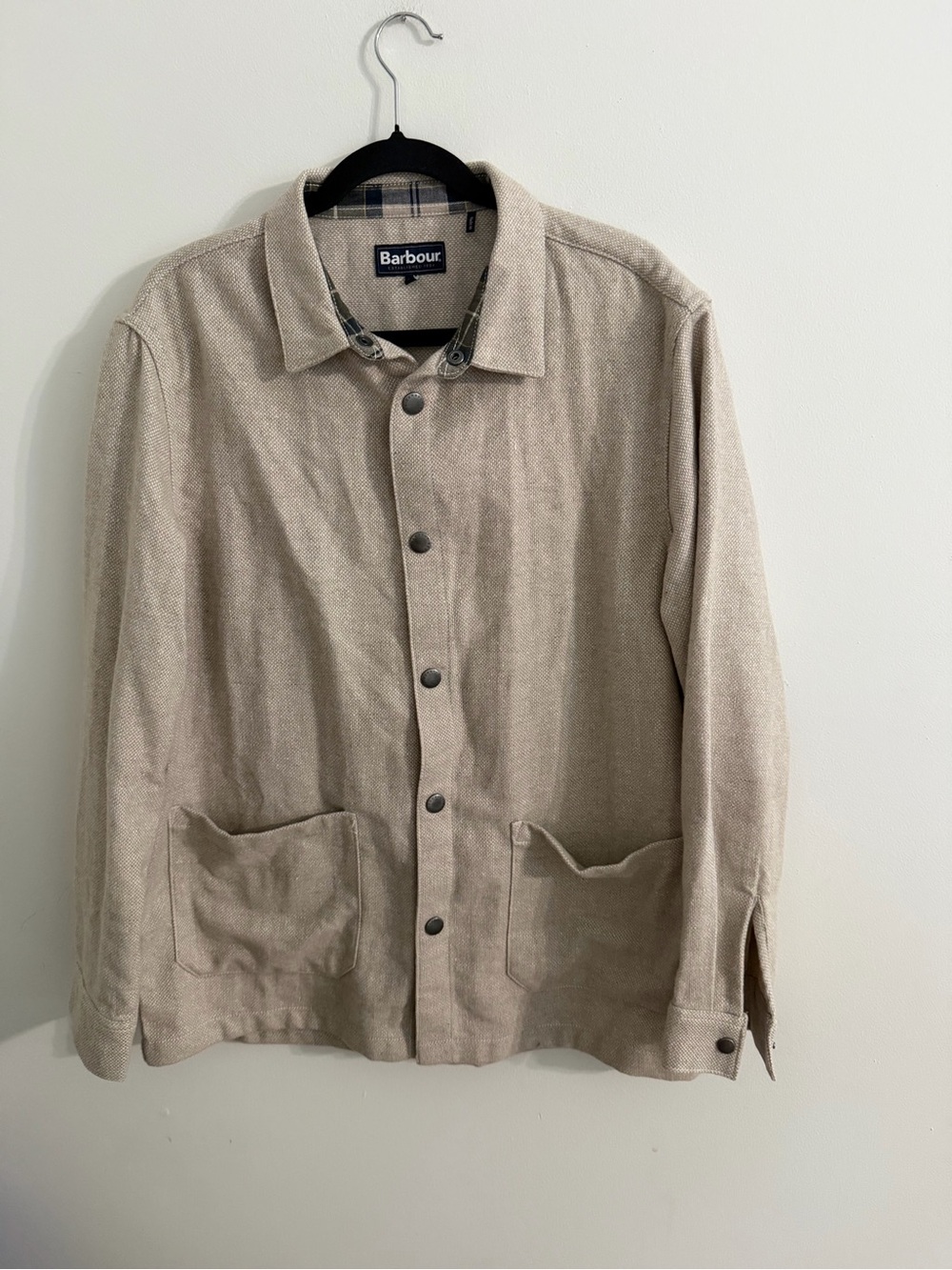 Barbour Waterhill Tailored Overshirt Men's Medium Stone Marl Wool Blend Size L